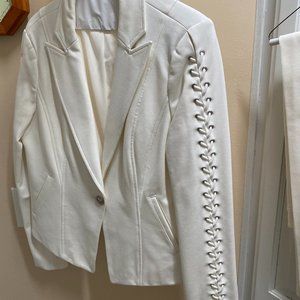 Cashe complete white suit.  Jacket is size 12 pants size 10.